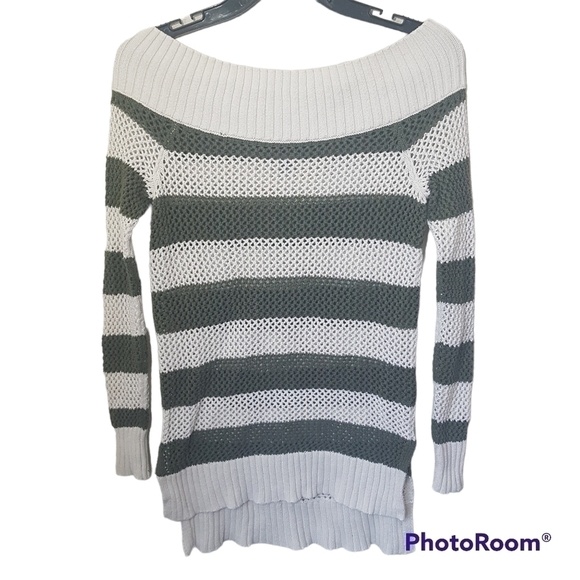 Aerie Off The Shoulder Open Weave Striped Pullover Sweater, Cover-Up - Picture 1 of 12